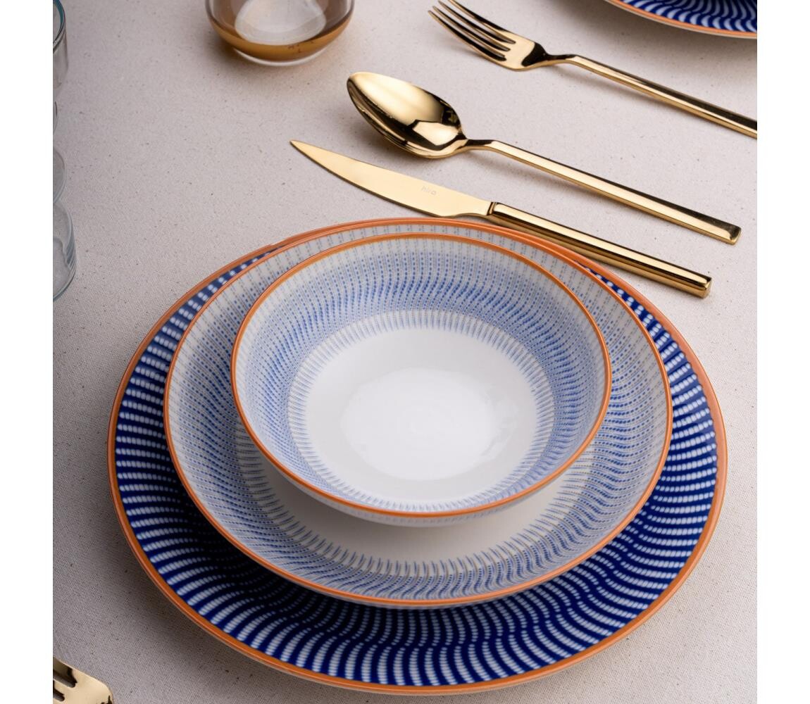 Jídelní sada 24 ks modrá/oranžová/porcelán 387GRP1359