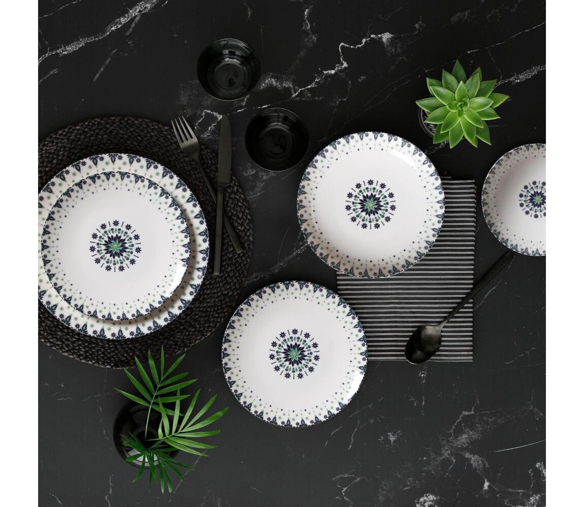 Jídelní sada 24 ks bílá/modrá/porcelán 387GRP1379