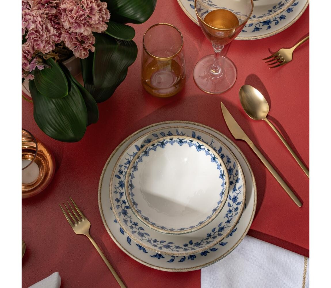 Jídelní sada 18 ks bílá/modrá/porcelán 719KTP9897