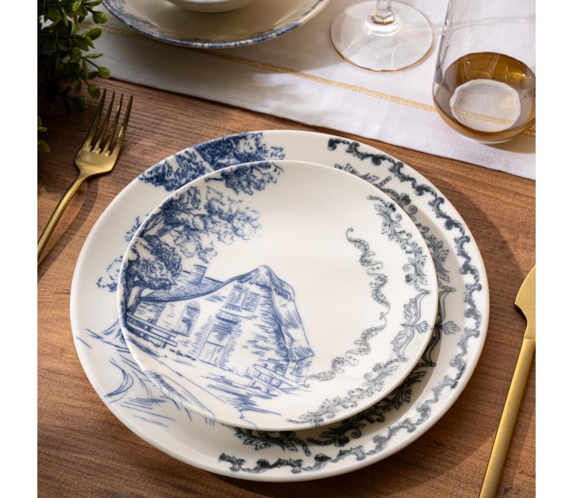 Jídelní sada 24 ks bílá/modrá/porcelán 490TLU1127