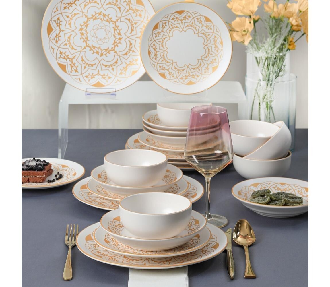 Jídelní sada 24 ks bílá/zlatá/keramika 275KRM1942