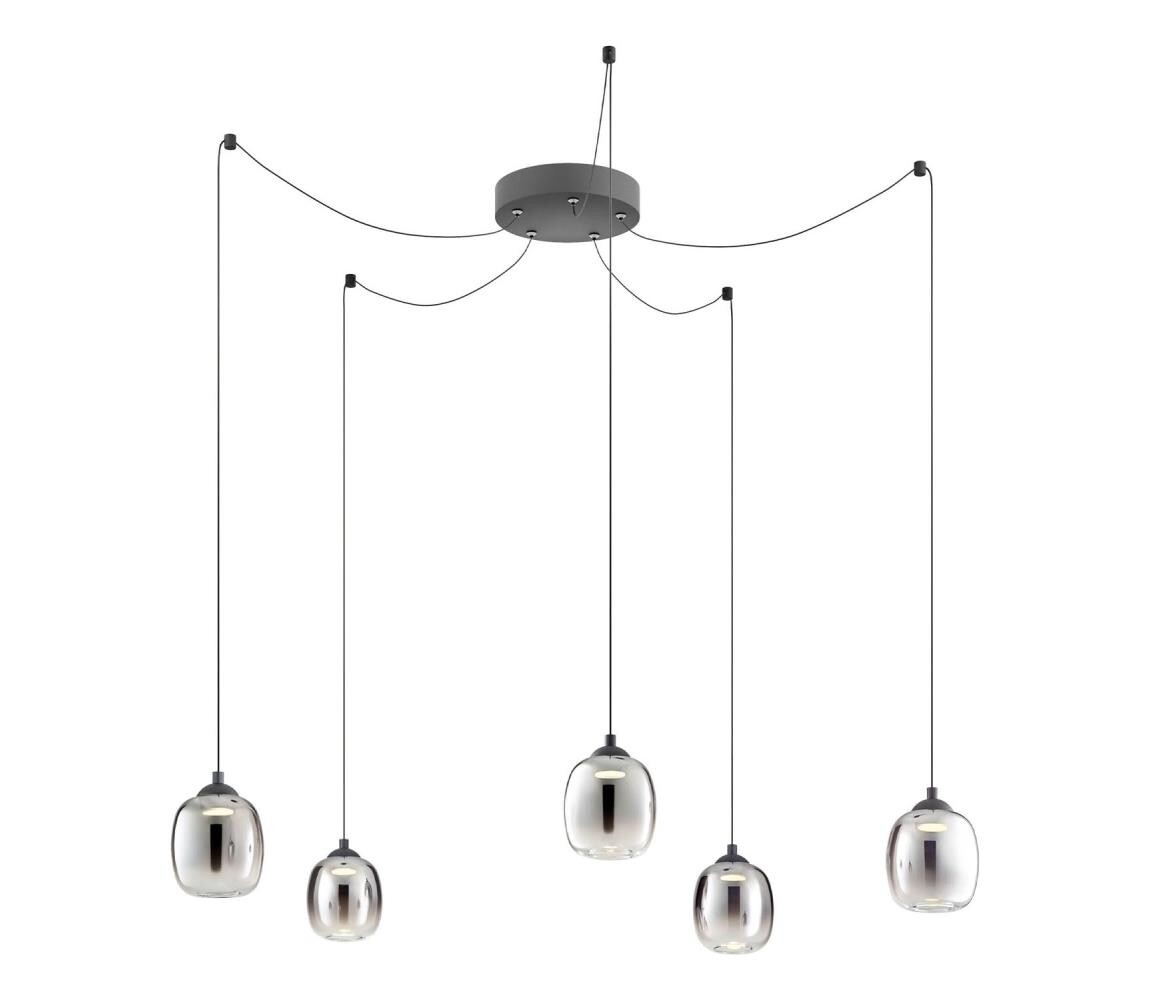 Redo 01-3487 -LED Stmívatelný lustr na lanku KHADI 5xLED/5,2W/230V černá/kouřová 01-3487