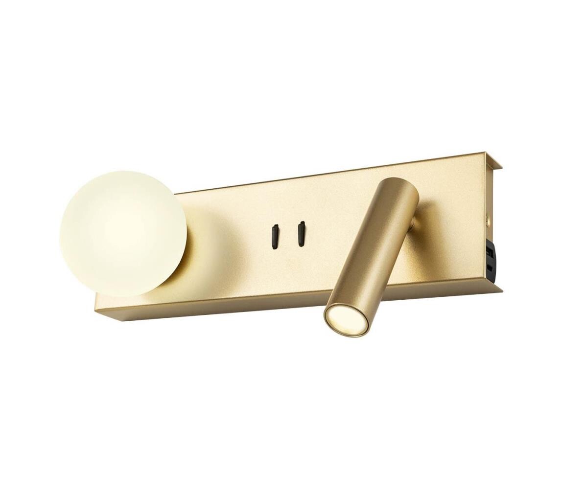 Redo 01-4661 - LED Nástěnné svítidlo NORMA LED/5W/230V + LED/3W CRI 90 USB zlatá 01-4661