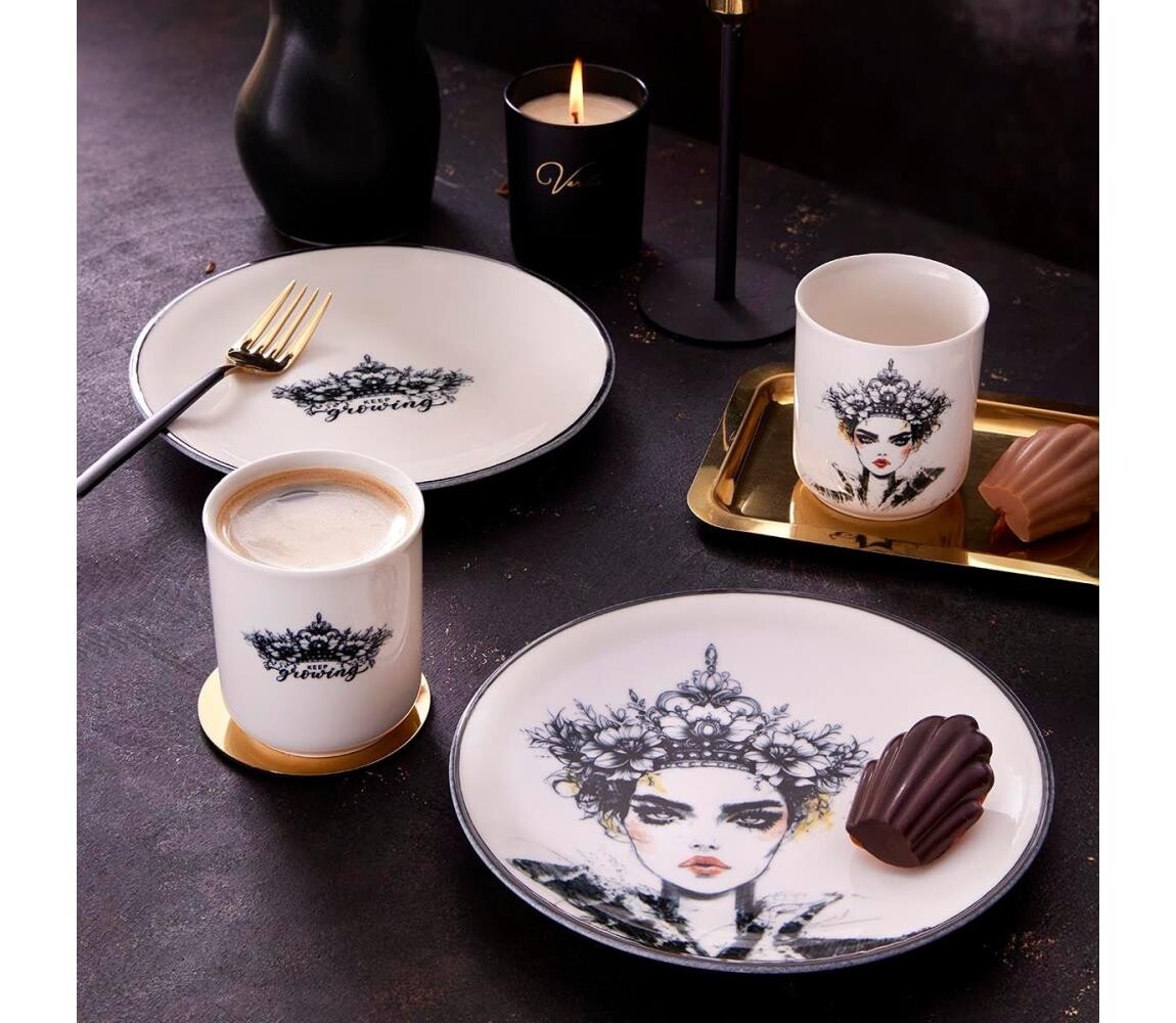 Jídelní sada 4 ks černá/bílá/porcelán 710KTP3722