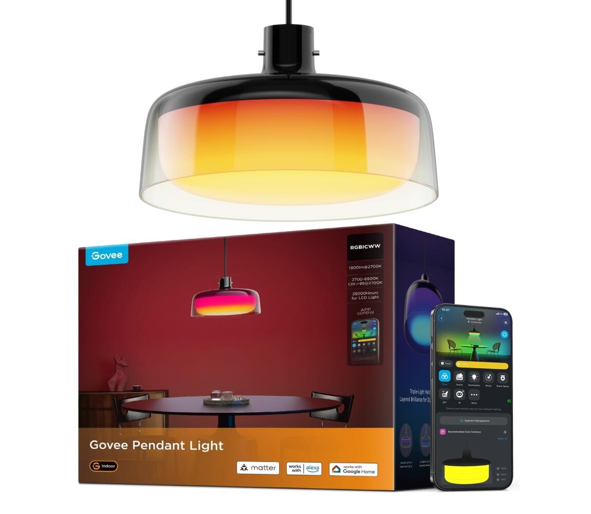 Govee - LED RGBICWW Stmívatelný lustr na lanku LED/21W/230V Matter Wi-Fi H60C13F1