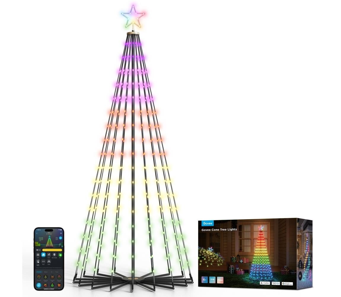 Govee-LED RGBIC Vánoční stromeček s hvězdou LED/15W/230V IP65 1,8m Matter Wi-Fi H6840311