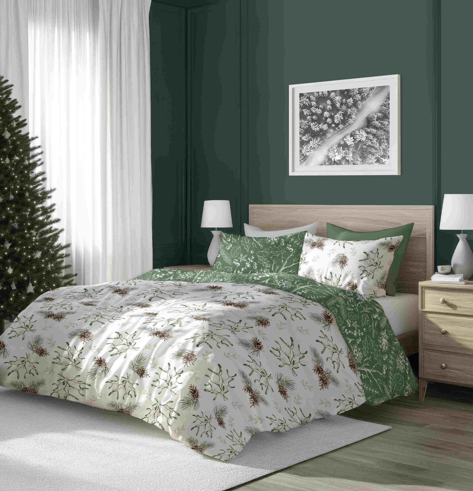 FARO Vánoční bavlněné povlečení 140x200 + 70x90 cm - Vánoční jmelí
