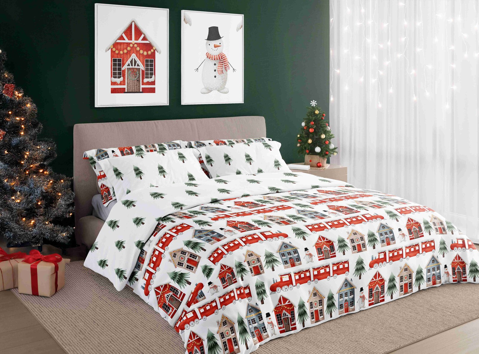 FARO Vánoční bavlněné povlečení 140x200 + 70x90 cm - Vánoční městečko