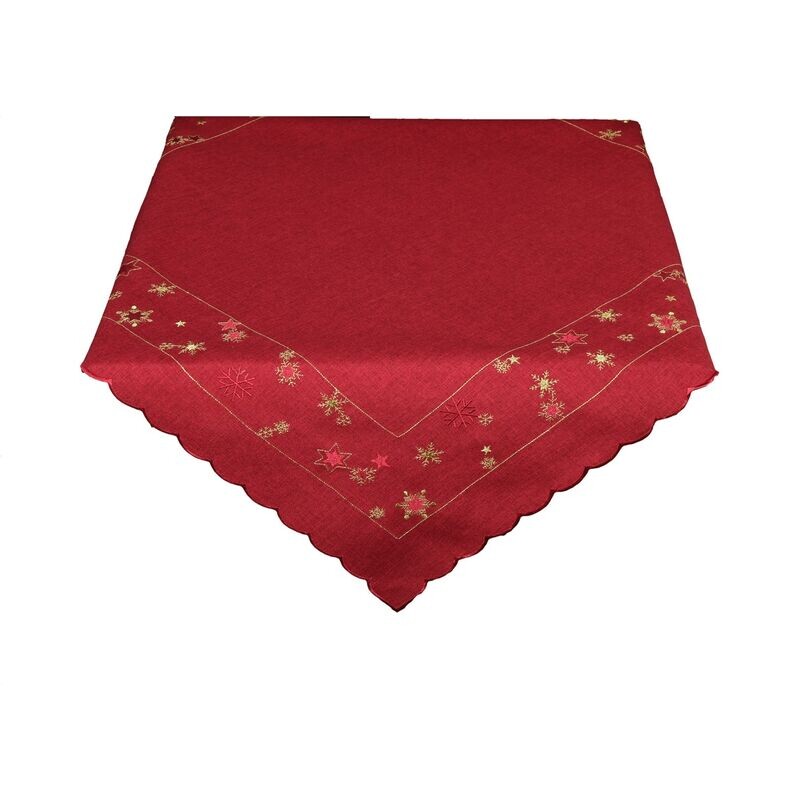 Ubrus Vánoční, Zlaté vločky a červené hvězdičky, červený 35 x 35 cm