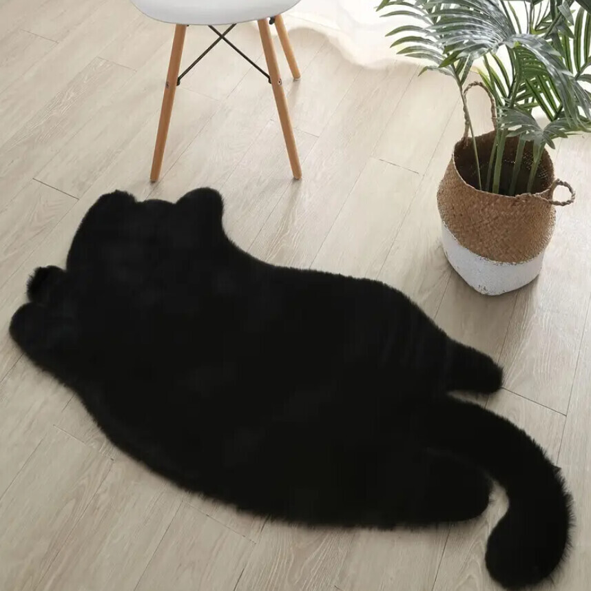 Kusový koberec Cat black (tvar kožešiny), 60x90 tvar kožešiny, černá, dětský pokoj, Mujkoberec Original