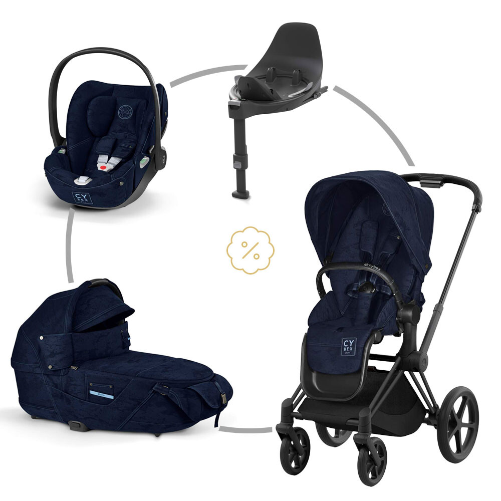 Cybex set Priam Matt Black + seat pack + korba + Cloud T + Base T Rebellious Luxury Denim Blue