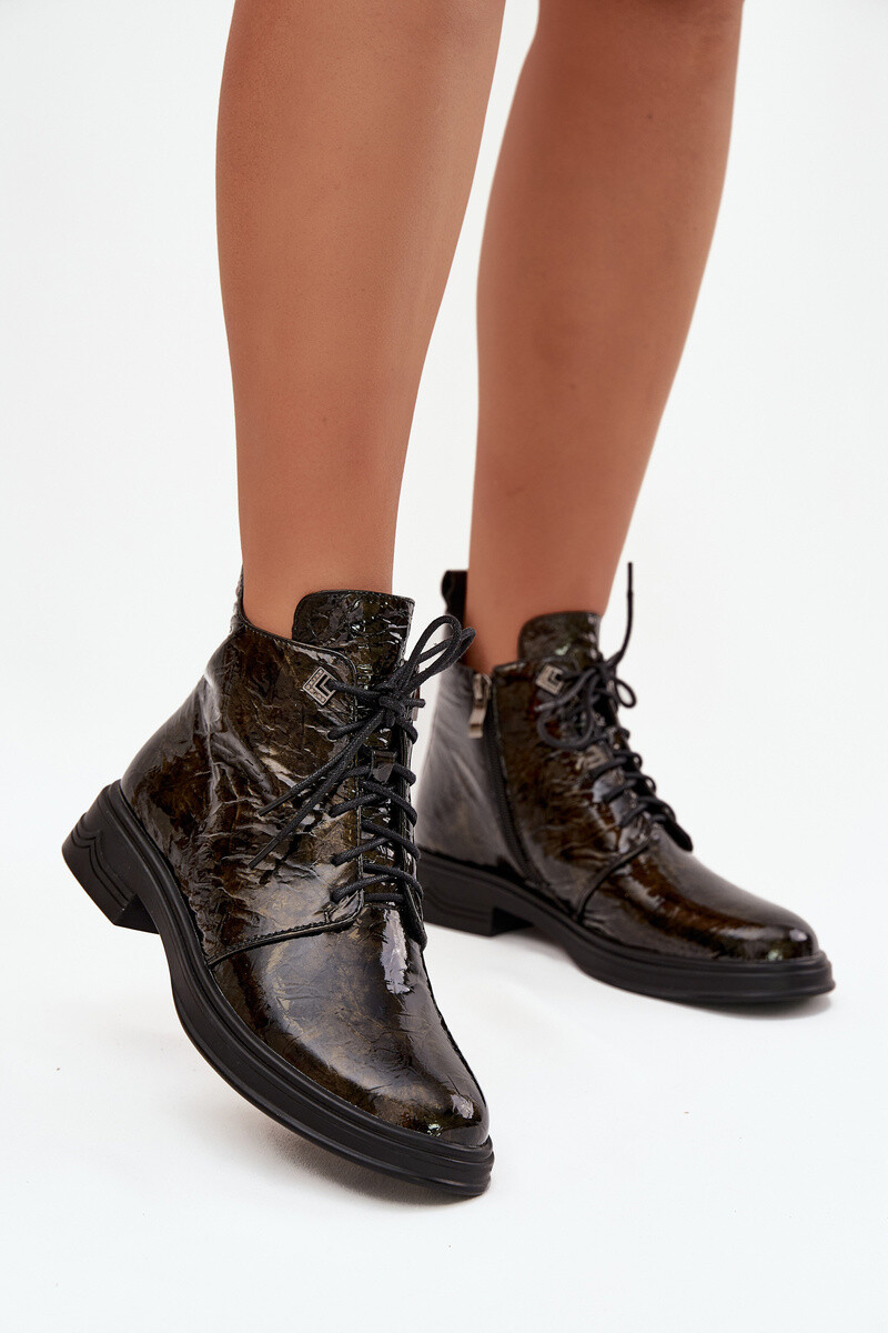 S. BARSKI Kožené lakované dámské boty s vyhříváním na zip D&A