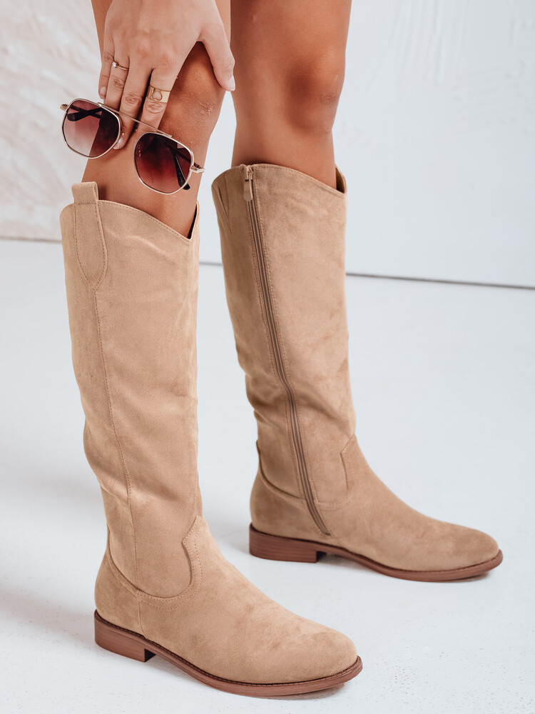 Kowbojki damskie zamszowe beżowe Dstreet