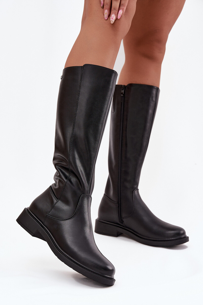 Kožené dámské kozačky s podšívkou na nízkém podpatku Sergio Leone