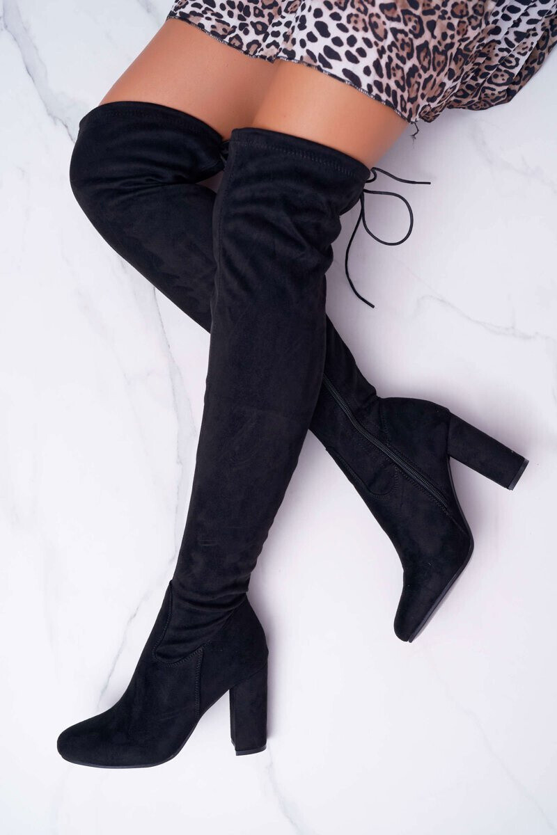 Boto Dámské semišové kozačky na vysokém podpatku Černá Xamarin