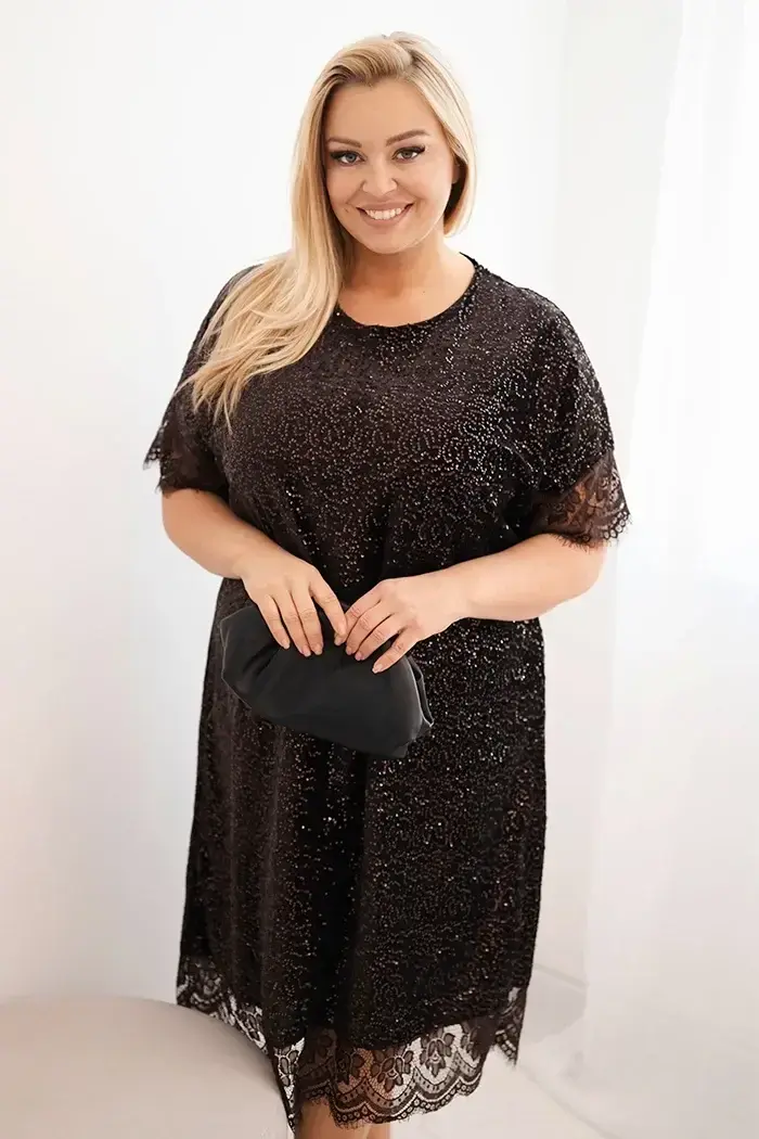 Kesi Włoski Dámská sukýnka Plus Size se štrasem a krajkovým zakončením hnědá