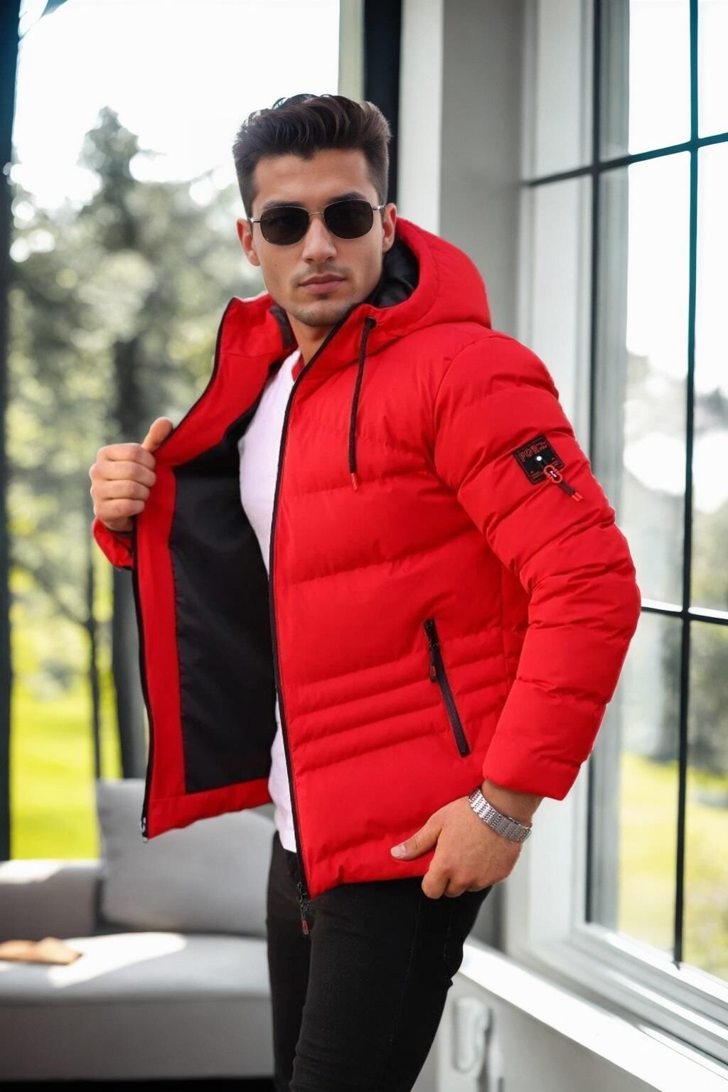 67514 Dewberry Hooded Winter Mens Puffer Coat-RED