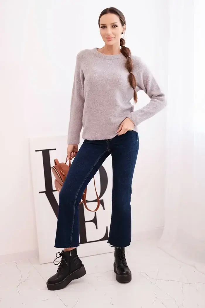 Kesi Włoski Dámský svetr z baby alpaky s dlouhým rukávem tmavě béžový