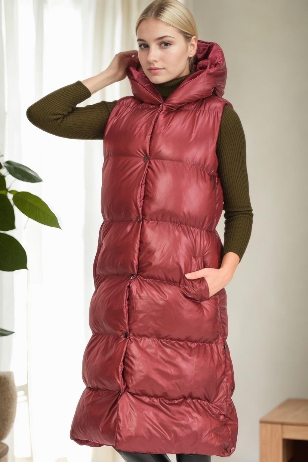 Z9734 DEWBERRY XEXESE WOMEN'S VEST-BURGUNDY