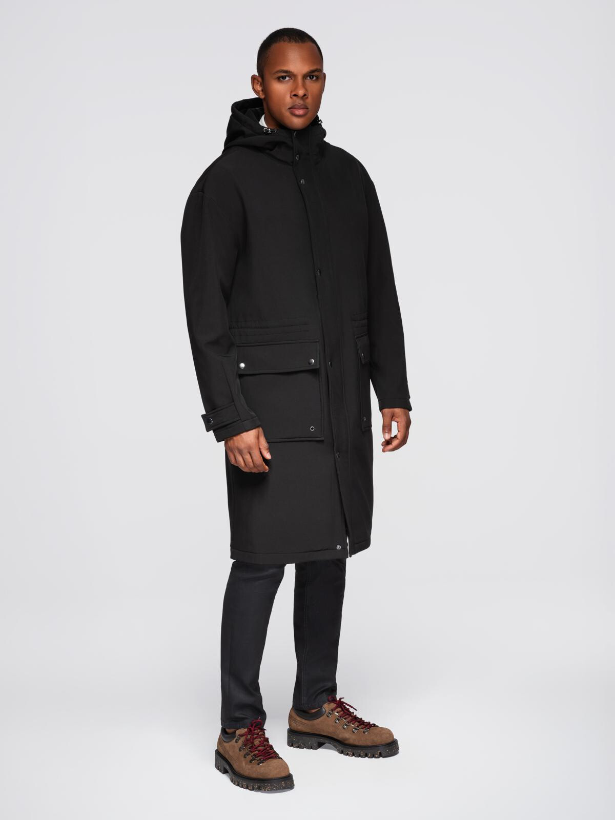 Ombre Men's parka coat with fleece lining and waist adjustment - black