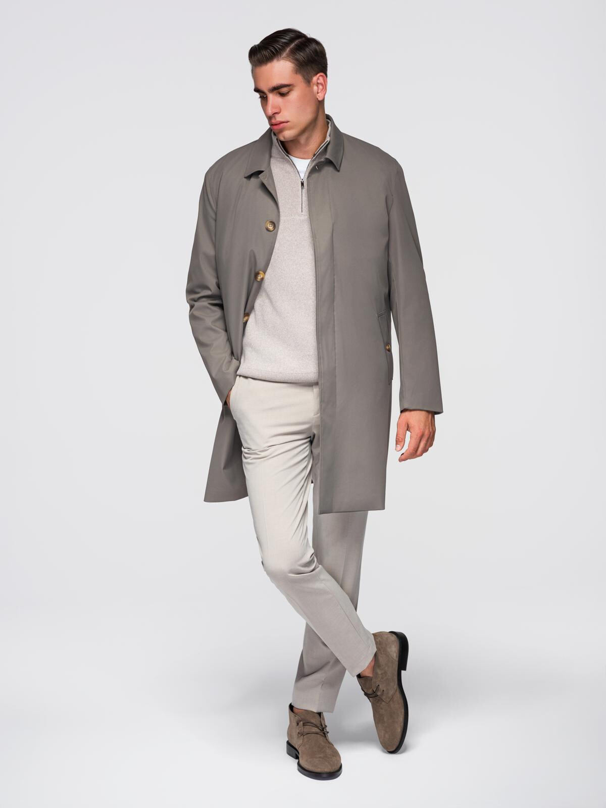 Ombre Men's minimalist coat with detachable vest - ash