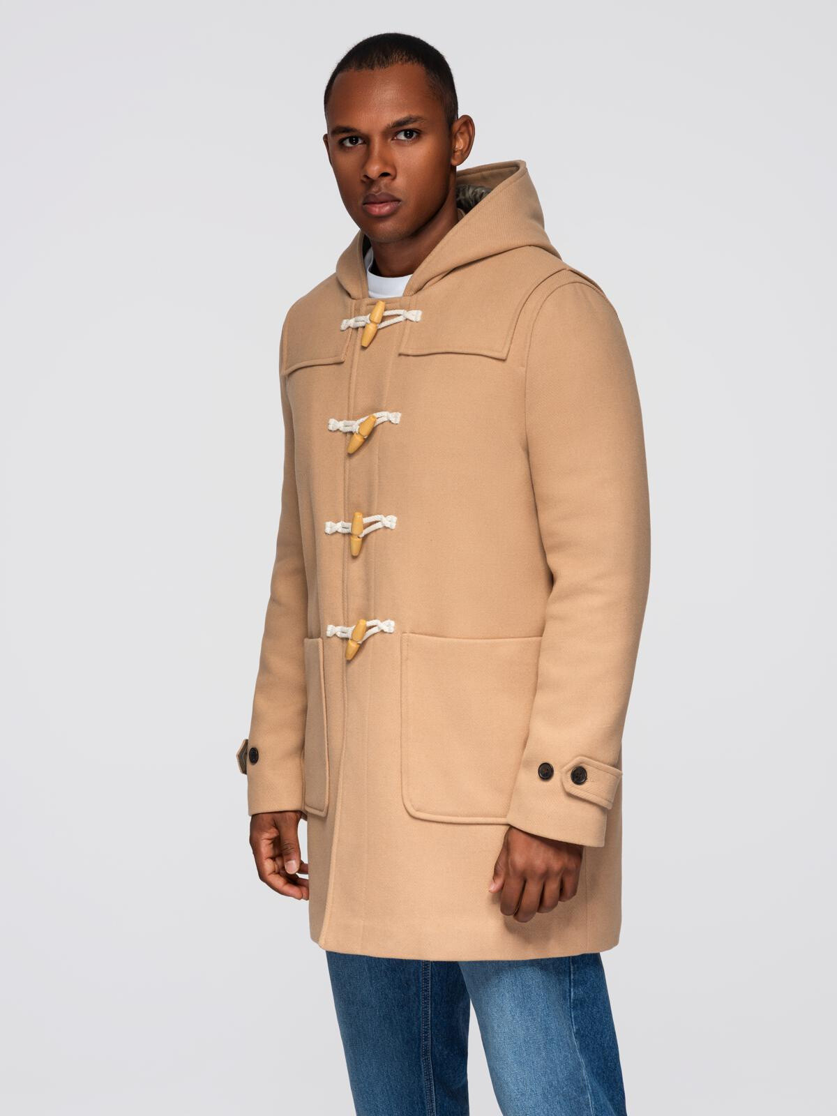 Ombre Men's wool and hooded duffle coat - light brown
