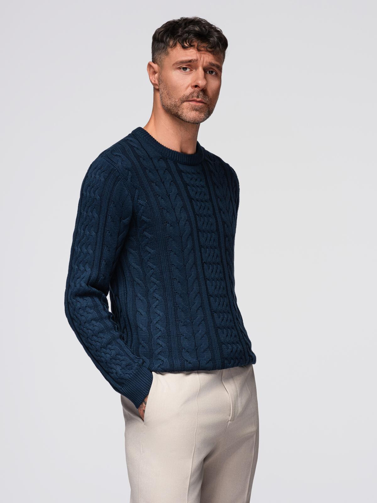Ombre Men's elegant sweater with interesting weave - navy blue