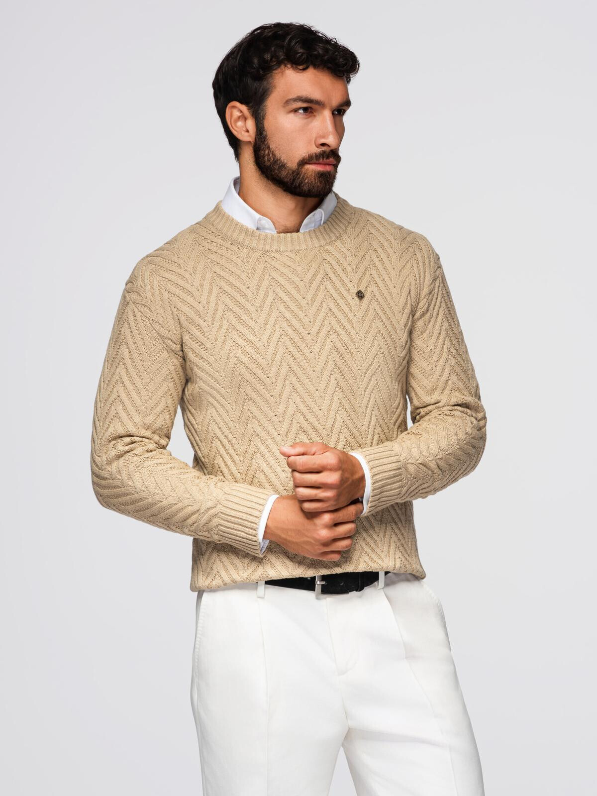 Ombre Men's zigzag knit sweater - sand