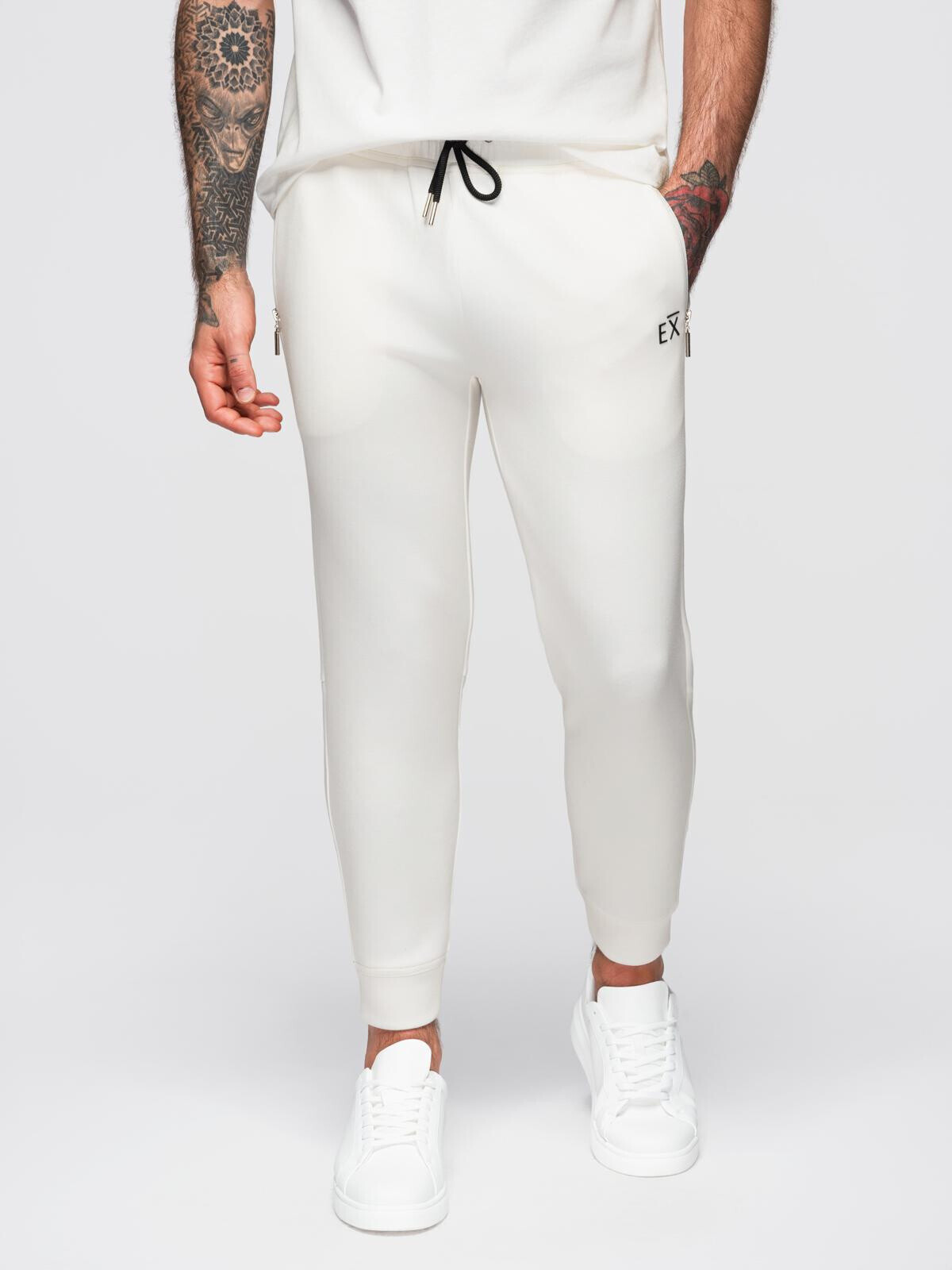 Ombre Men's sweatpants with ribbed legs and rubber print - white
