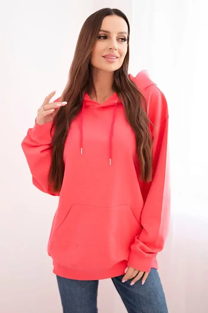 Kesi Włoski Dámská mikina s kapucí a klokankou z bavlny růžová