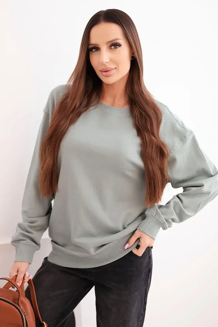 Kesi Włoski Dámská mikina z bavlny basic s kulatým výstřihem tmavě mátová