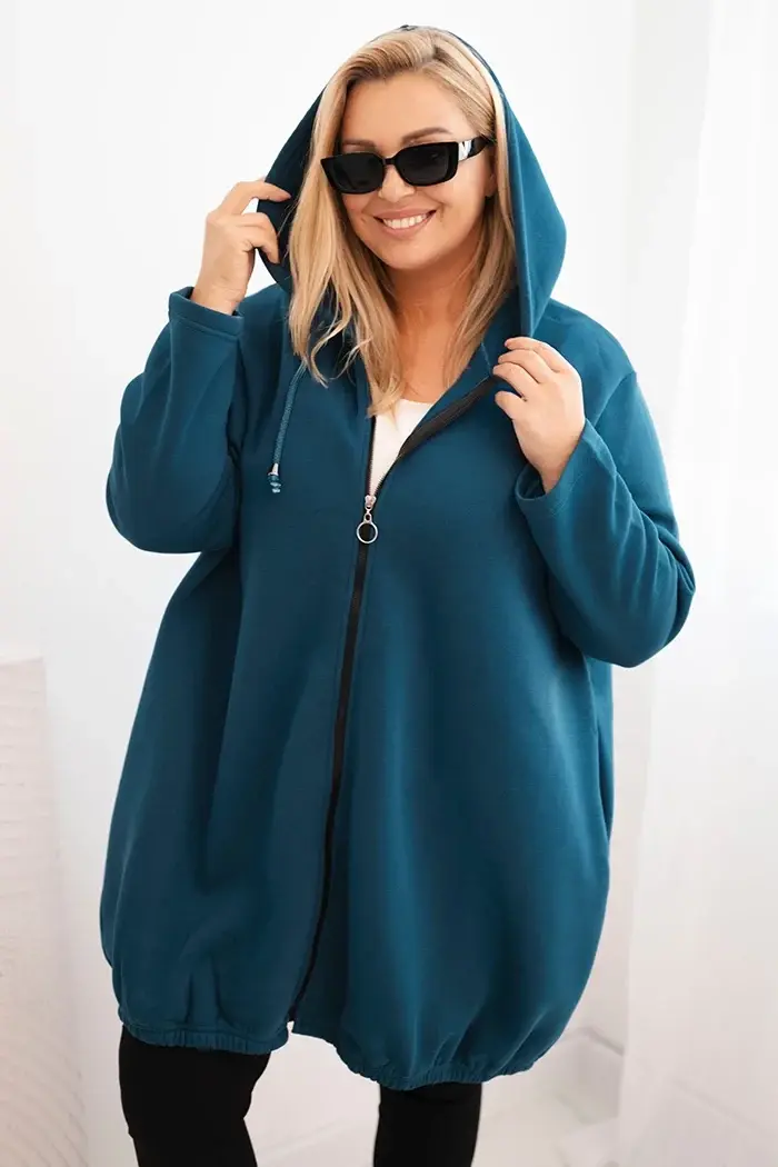 Kesi Dámská mikina Plus Size zateplená s kapucí a zipem mořská