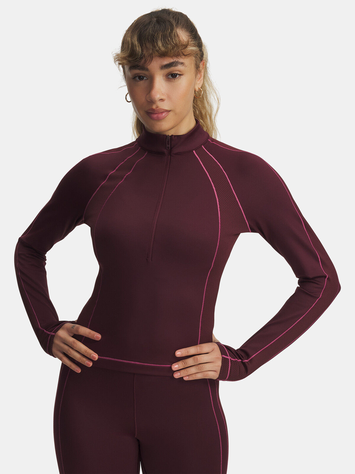 Dámské tričko Under Armour UA ColdGear Textured 1/2 Zip-RED - Dámské