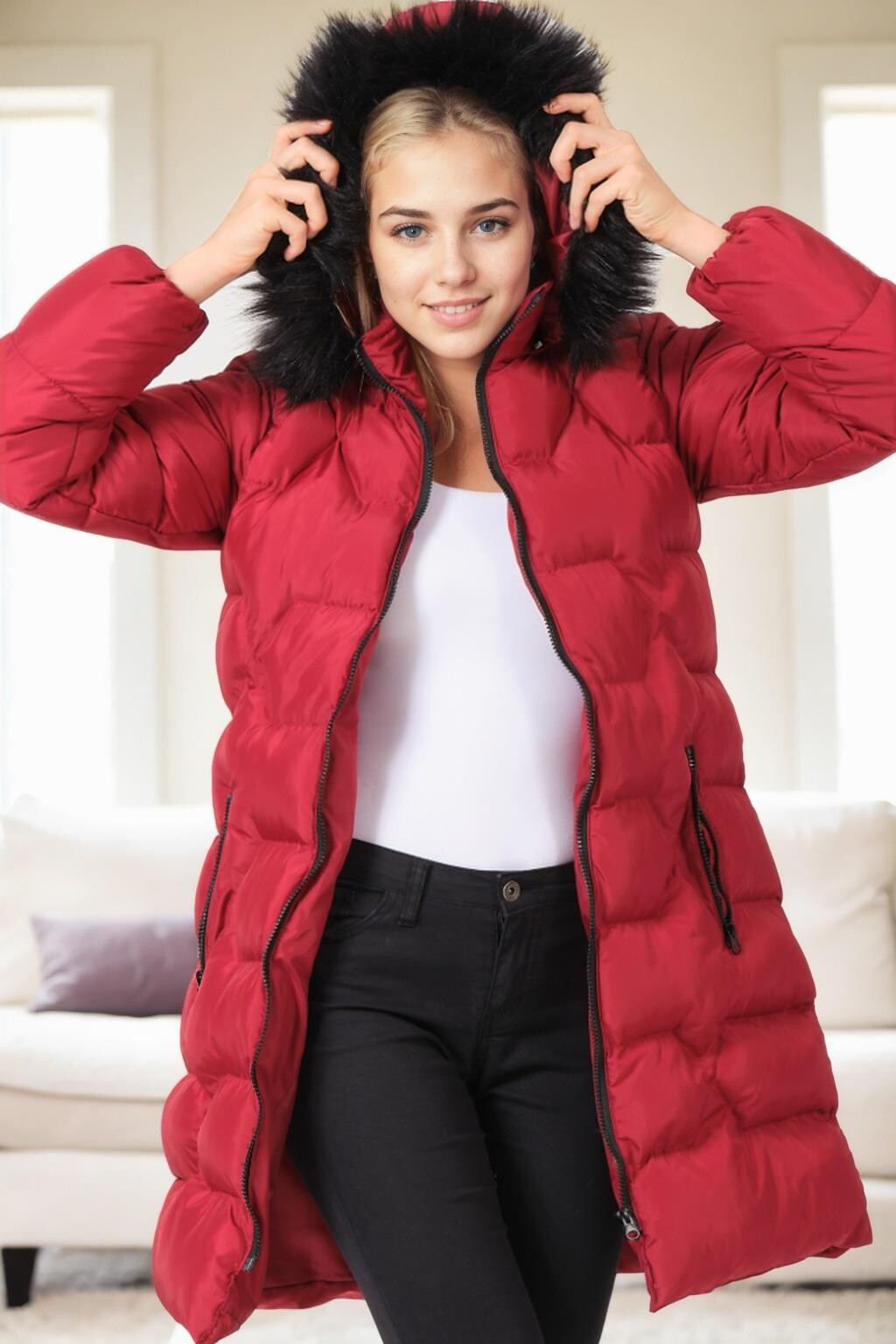 Z9760 DEWBERRY WOMEN'S COAT-BURGUNDY