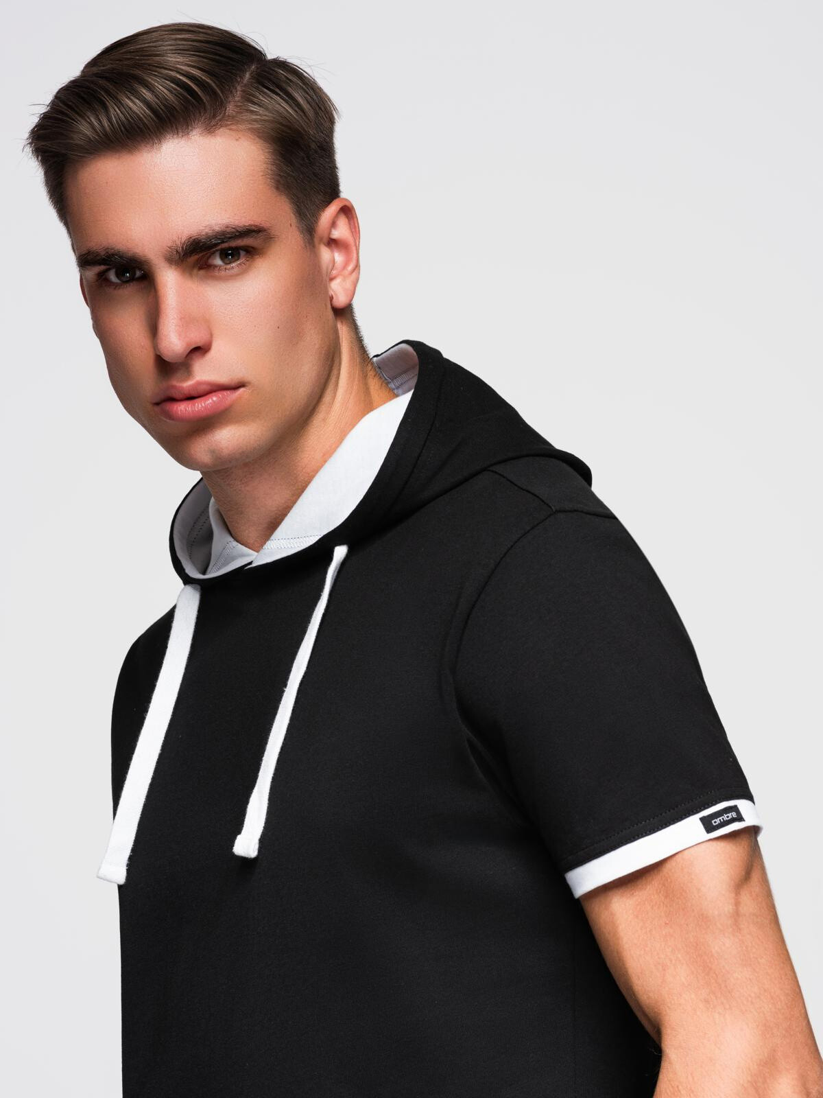 Ombre Men's cotton hooded t-shirt - black