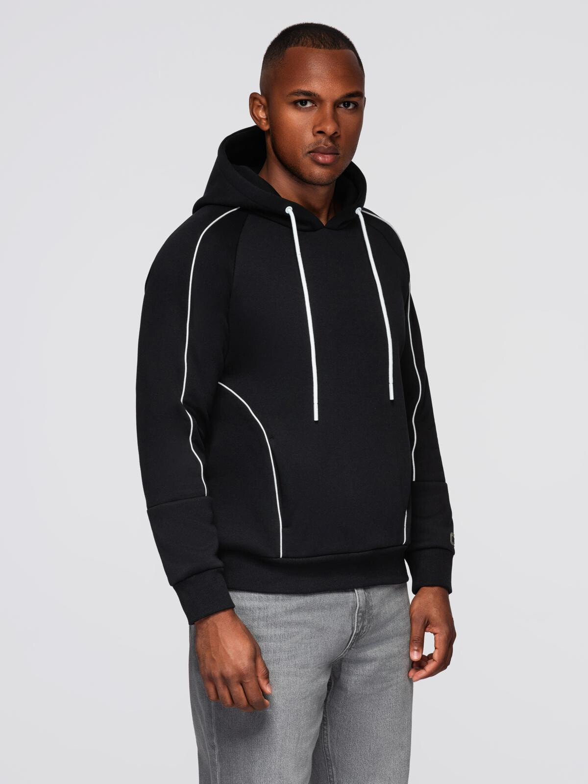 Ombre Men's sweatshirt with contrast stitching and hood - black
