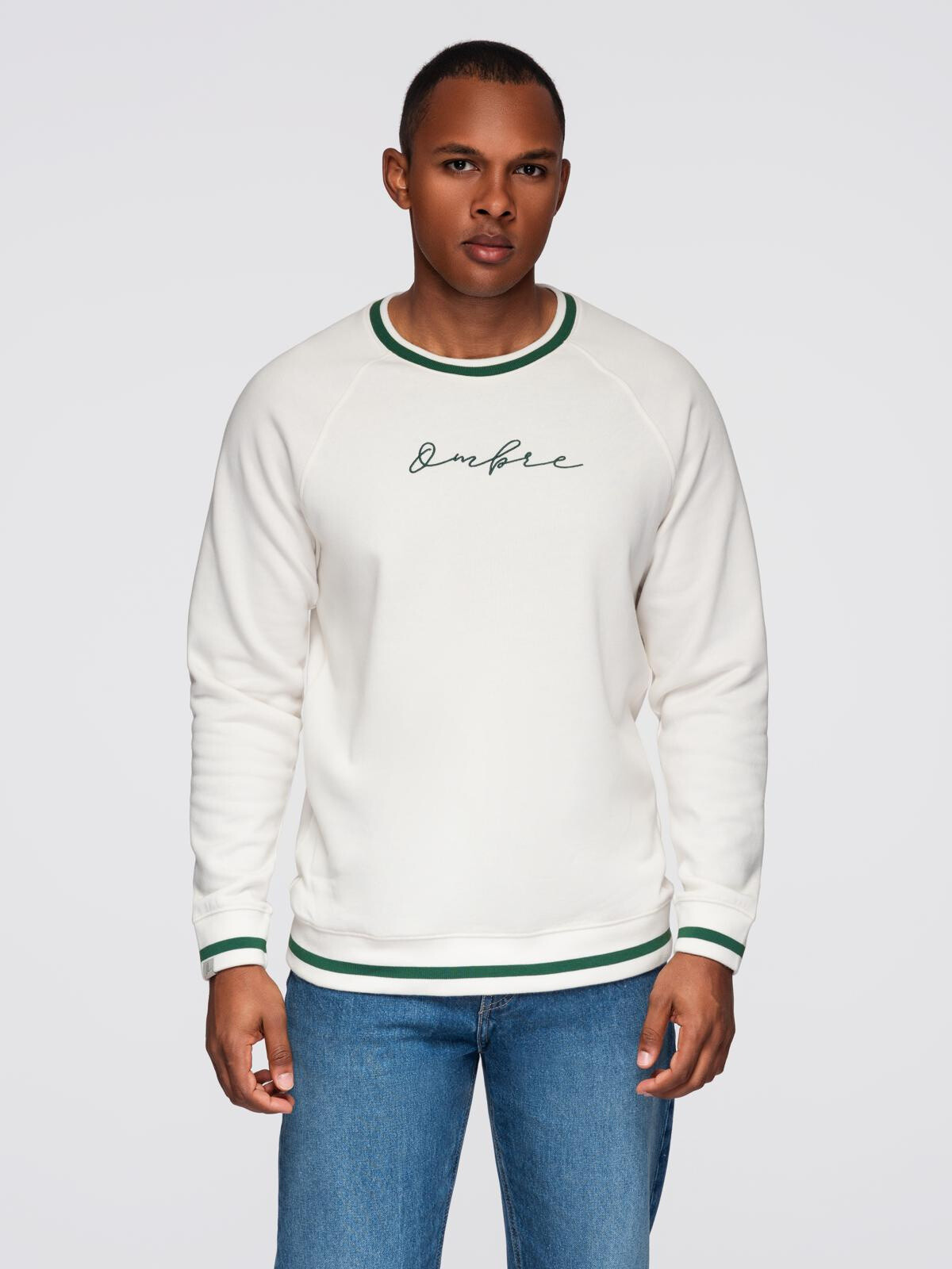 Ombre Men's sweatshirt with raglan sleeves and contrasting details - white