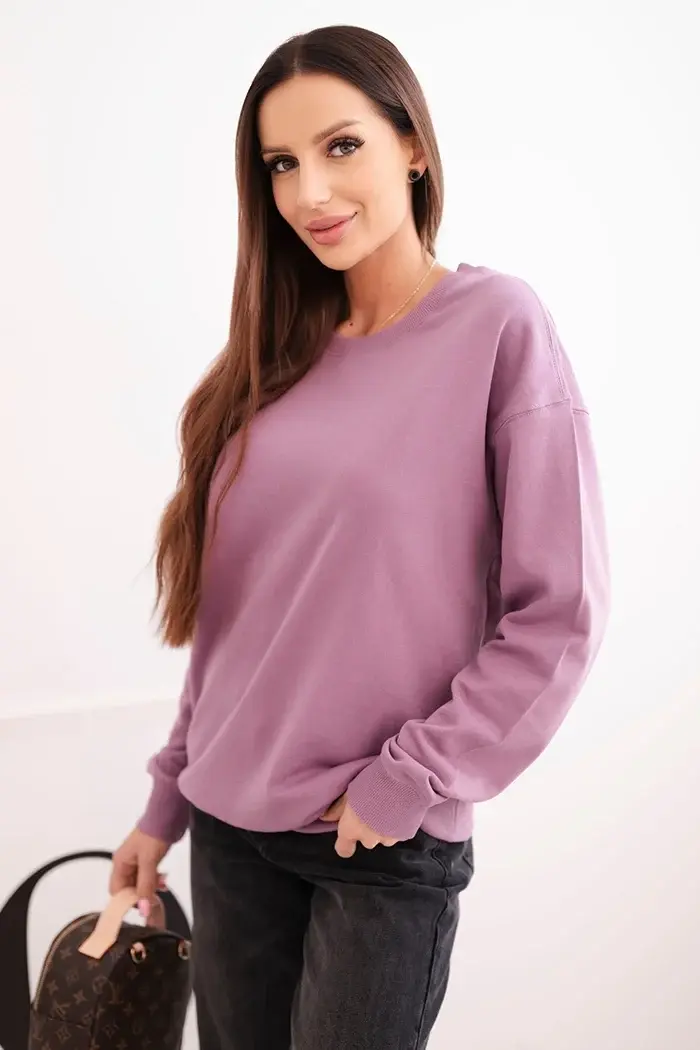 Kesi Włoski Dámská mikina z pružné bavlny basic s kulatým výstřihem tmavě růžová