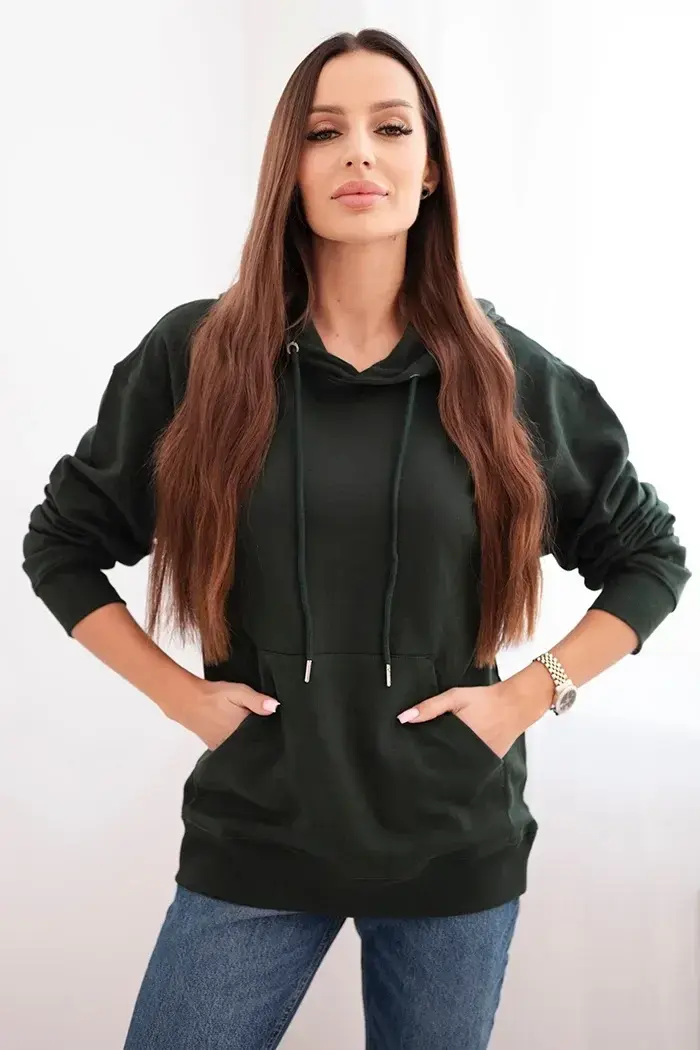 Kesi Włoski Dámská mikina s kapucí a klokankou z bavlny tmavě zelená