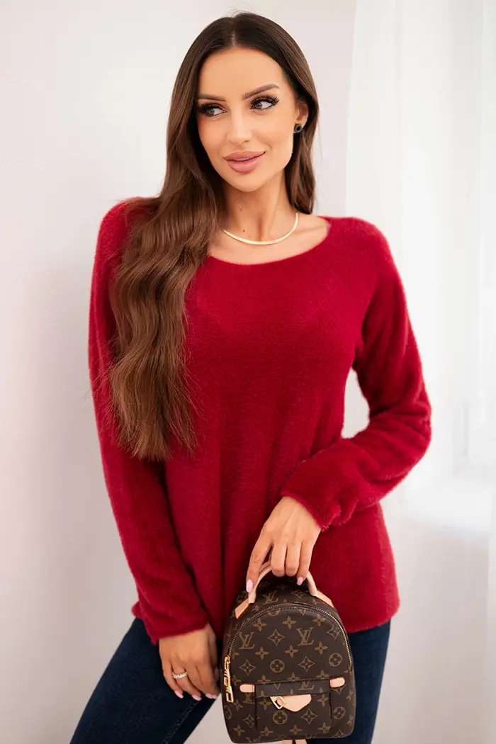 Kesi Włoski Dámský svetr z měkké pleteniny s kulatým výstřihem bordový