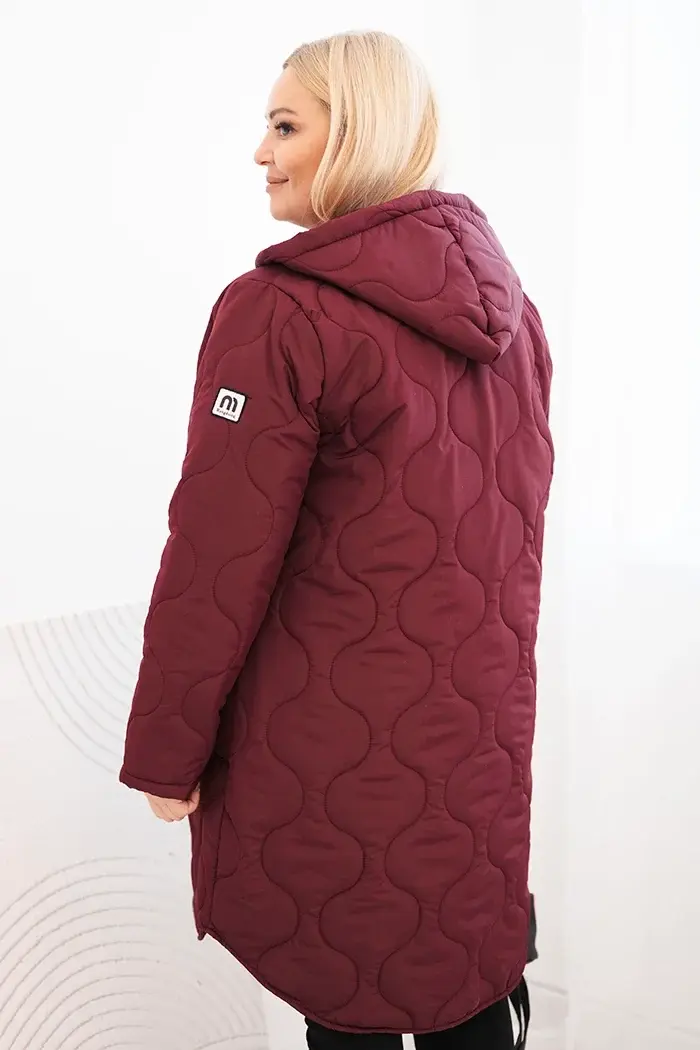 Kesi Włoski Dámská zimní prošívaná bunda Plus Size s kapucí švestková