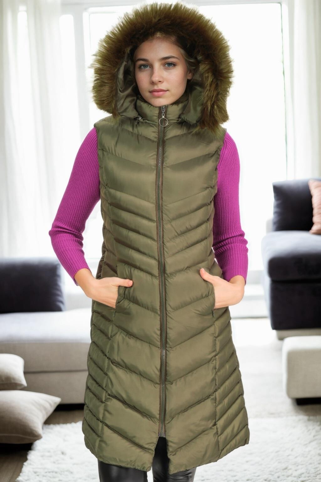 Z9725 DEWBERRY WOMEN'S VEST-KHAKI