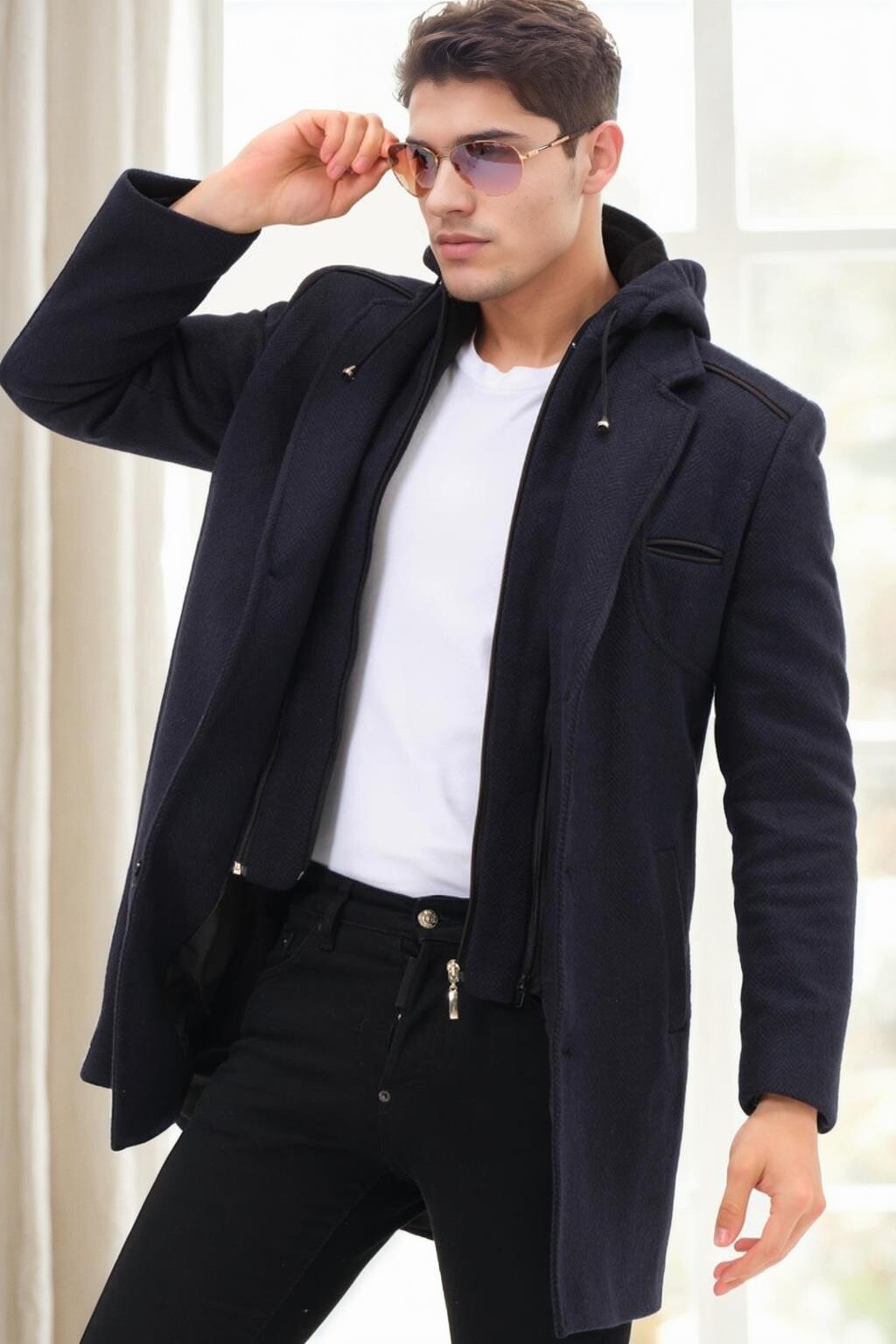 PLT9371 DEWBERRY MEN'S COAT-DIAGONAL NAVY BLUE