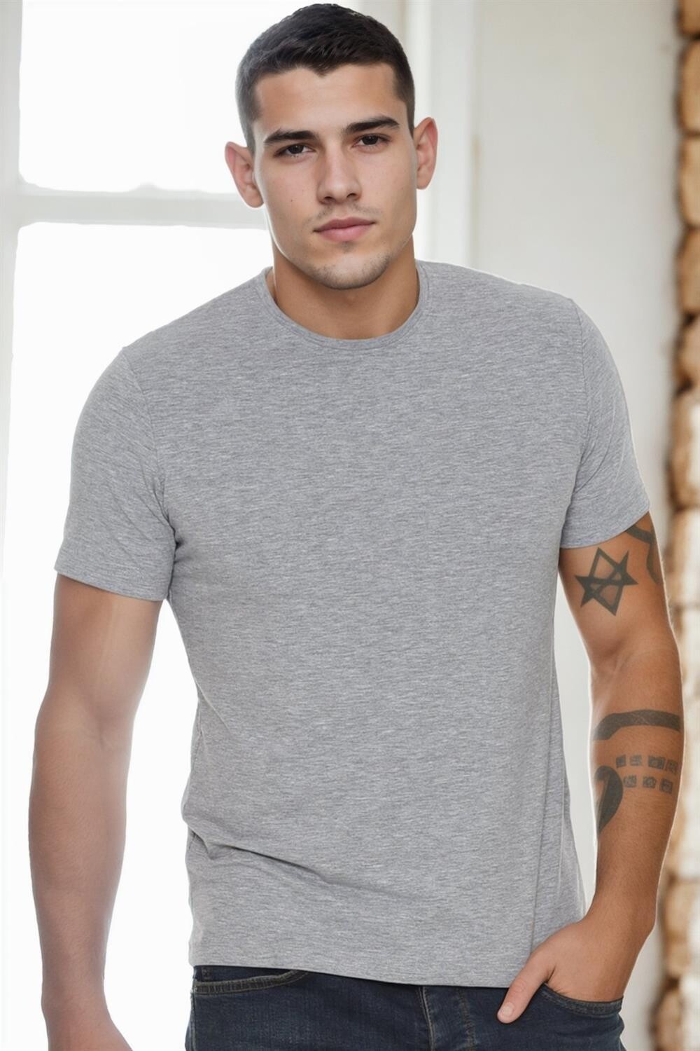 T9569 DEWBERRY MEN'S BICYCLE COLLAR T-SHIRT-GREY