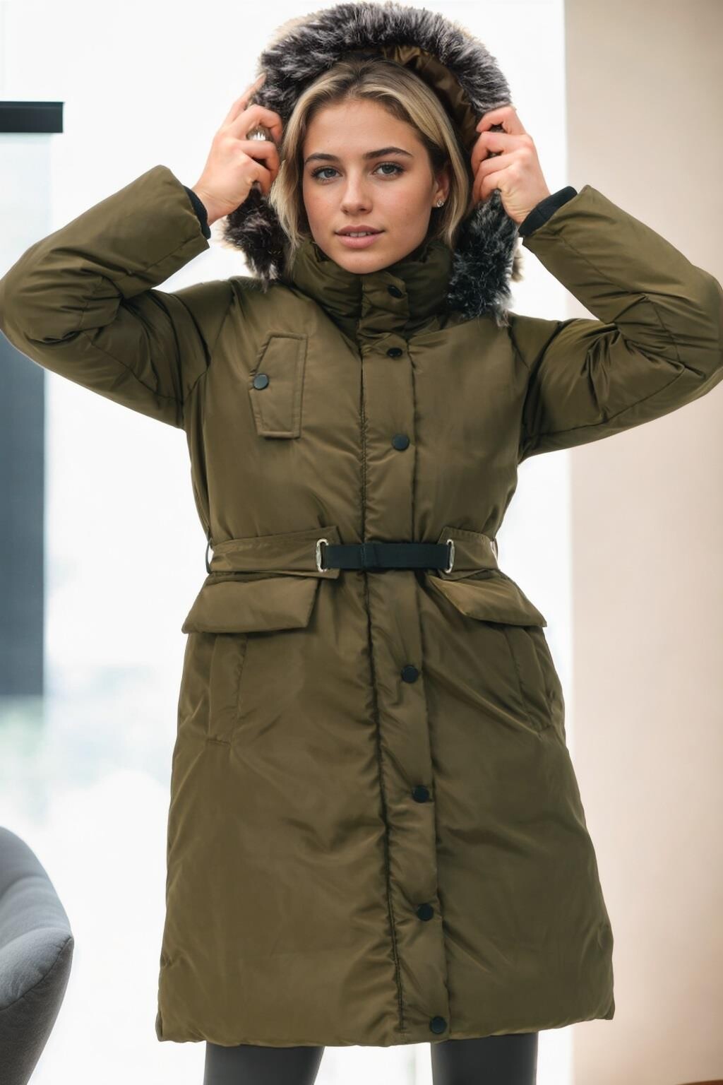 Z9774 DEWBERRY WOMEN'S COAT-KHAKI