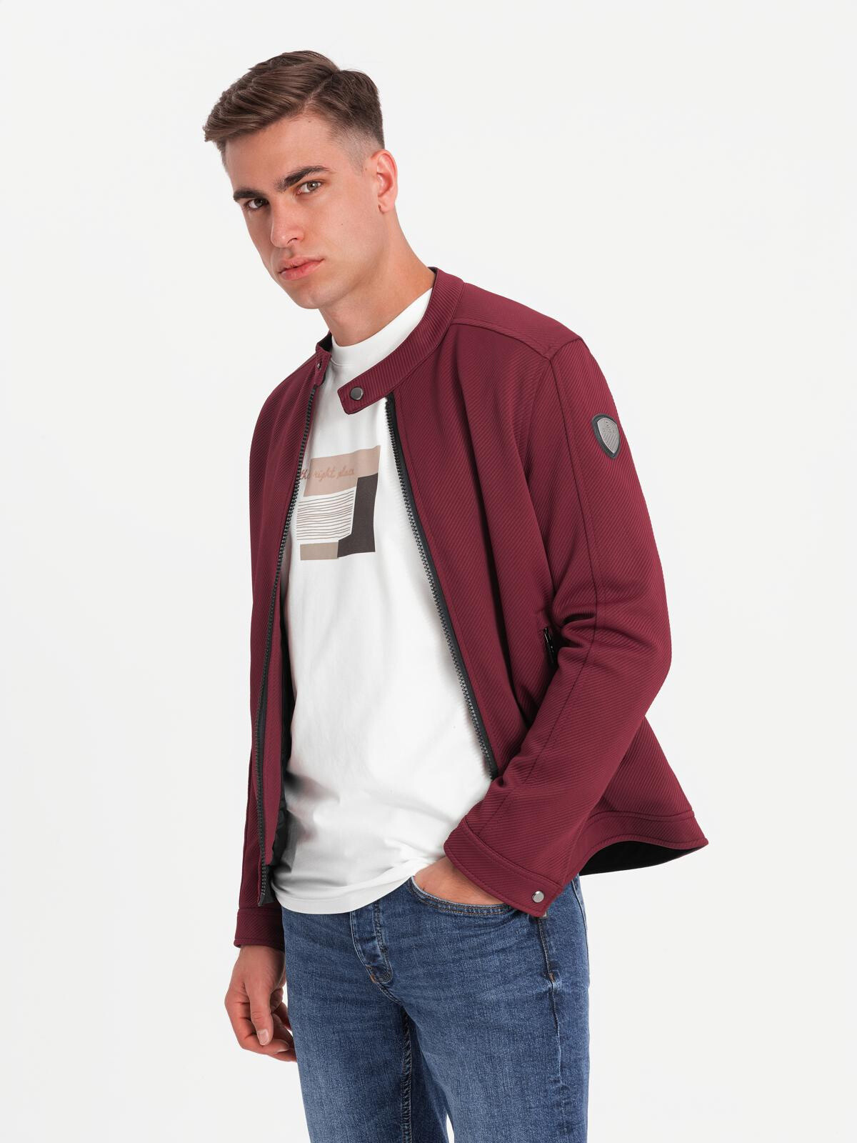 Ombre Men's structured fabric biker jacket