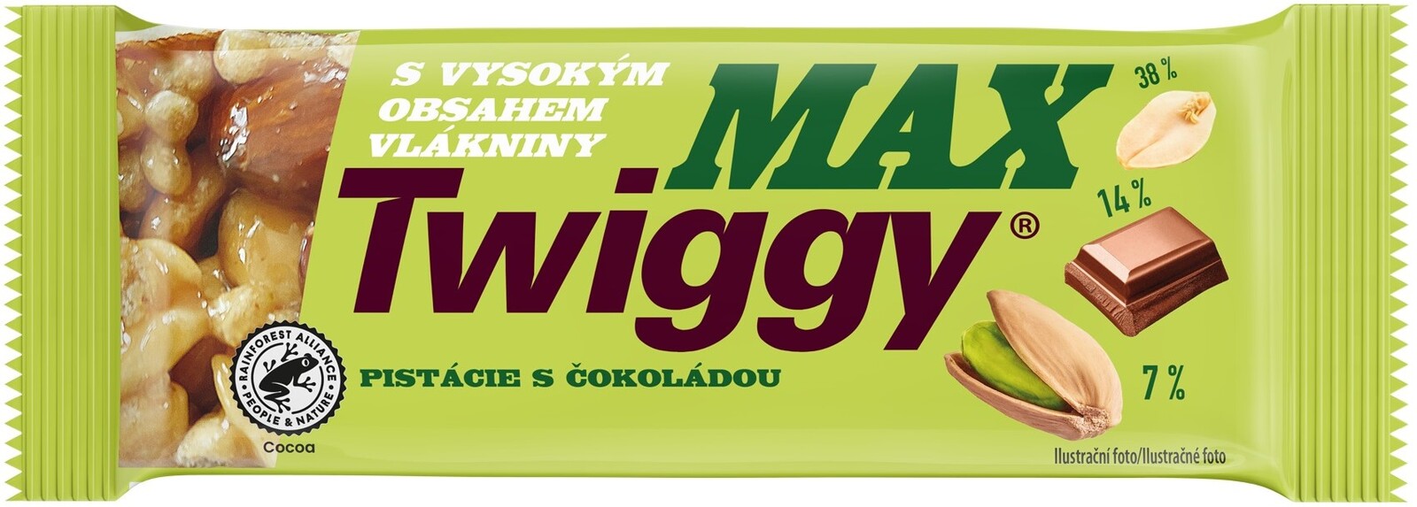 Twiggy MAX Tyčinka s arašídy a pistáciemi polomáčená v hořké čokoládě 35 g