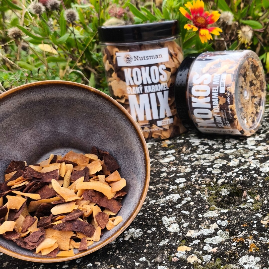 NUTSMAN Kokosové chipsy v karamelu směs 180 g