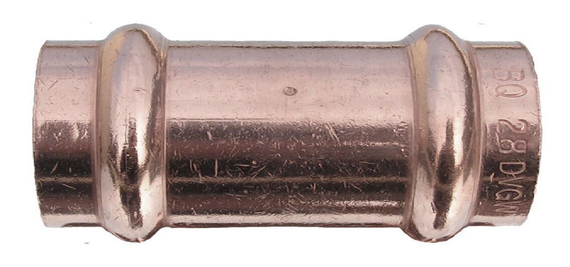 Press měděný nátrubek lisovací 15 FF prodloužený - lisovací hrdlo delší 15 mm FF pro vodu, topení a plyn DÉLKA 82 mm