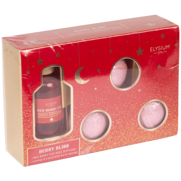 Elysium Spa dárková koupelová kazeta Berry difuzér 50ml + bomba do koupele 3x50g